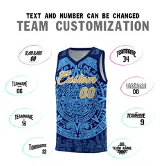 Navy Powder Blue Aztec Sun Stone Graffiti Basketball Jersey 4