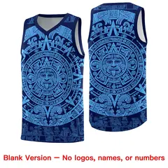 Navy Powder Blue Aztec Sun Stone Graffiti Basketball Jersey 6