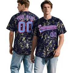 Navy Powder Blue Black & Gold Marble Print Baseball Jersey 1