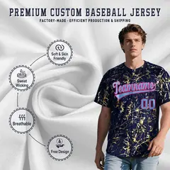 Navy Powder Blue Black & Gold Marble Print Baseball Jersey 3
