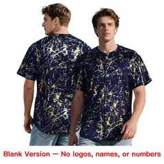 Navy Powder Blue Black & Gold Marble Print Baseball Jersey 7