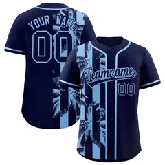 Navy Powder Blue Coconut Tree Split Baseball Jersey
