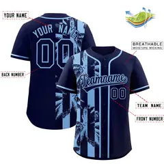 Navy Powder Blue Coconut Tree Split Baseball Jersey 2