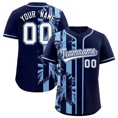 Navy Powder Blue Coconut Tree Split Baseball Jersey
