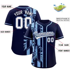 Navy Powder Blue Coconut Tree Split Baseball Jersey 2