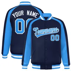 Navy Powder Blue Color Block Raglan Varsity Letterman Jacket 1