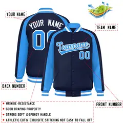 Navy Powder Blue Color Block Raglan Varsity Letterman Jacket 2