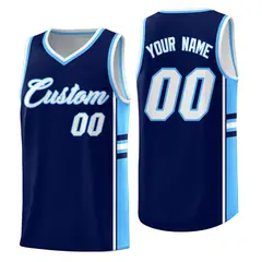Navy Powder Blue Color Block Varsity Basketball Jersey 1