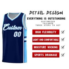Navy Powder Blue Color Block Varsity Basketball Jersey 2