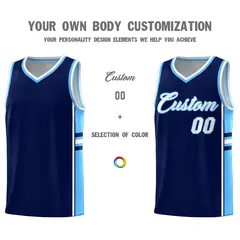 Navy Powder Blue Color Block Varsity Basketball Jersey 3