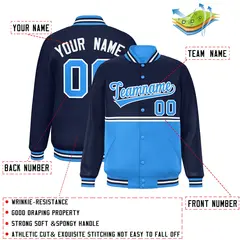 Navy Powder Blue Color Block Varsity Full-Snap Letterman Jacket 2