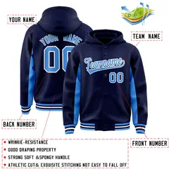 Navy Powder Blue Color Block Varsity Letterman Jacket Hoodie 4