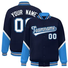 Navy Powder Blue Color Block Varsity Letterman Jacket 1