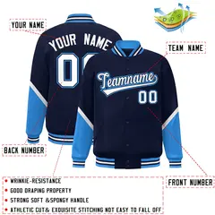 Navy Powder Blue Color Block Varsity Letterman Jacket 2
