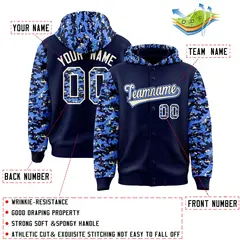 Navy Powder Blue-Cream Camo Raglan Full-Snap Varsity Letterman Hoodie Jacket 4