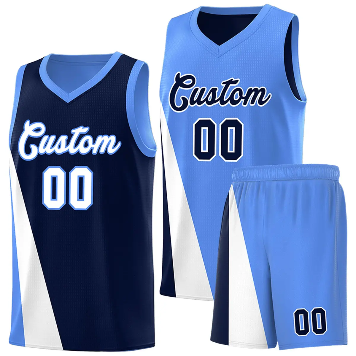Navy Powder Blue Diagonal Two-Line Color Block Basketball Jersey