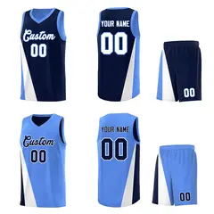 Navy Powder Blue Diagonal Two-Line Color Block Basketball Jersey 2