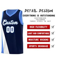 Navy Powder Blue Diagonal Two-Line Color Block Basketball Jersey 3