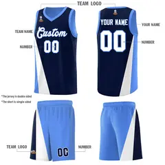 Navy Powder Blue Diagonal Two-Line Color Block Basketball Jersey 5