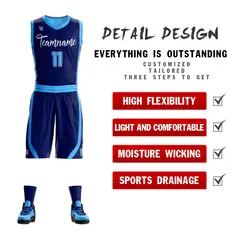 Navy Powder Blue Double Side Sets Basketball Jersey 2