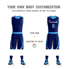 Navy Powder Blue Double Side Sets Basketball Jersey 4