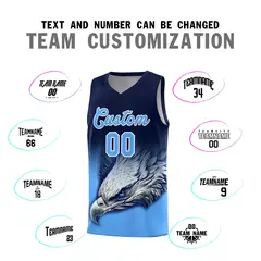 Navy Powder Blue Eagle Graffiti Pattern Basketball Jersey 2