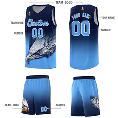 Navy Powder Blue Eagle Graffiti Pattern Basketball Jersey 3