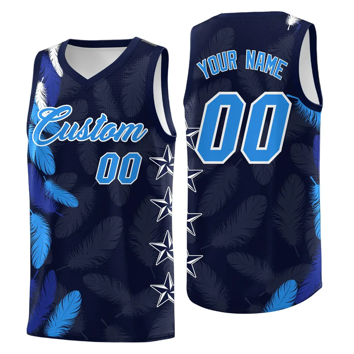 Navy Powder Blue Feather Series Graffiti Pattern Basketball Jersey