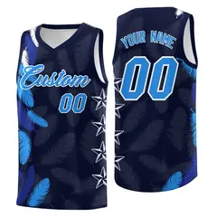 Navy Powder Blue Feather Series Graffiti Pattern Basketball Jersey 1