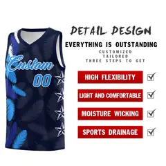 Navy Powder Blue Feather Series Graffiti Pattern Basketball Jersey 2