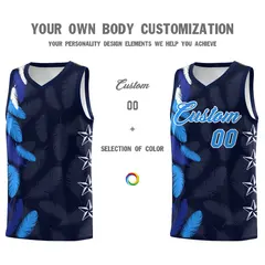 Navy Powder Blue Feather Series Graffiti Pattern Basketball Jersey 3