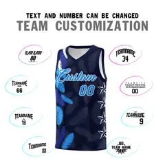 Navy Powder Blue Feather Series Graffiti Pattern Basketball Jersey 4