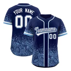 Navy Powder Blue Floral Gradient Full Button Baseball Jersey 1