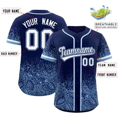 Navy Powder Blue Floral Gradient Full Button Baseball Jersey 2