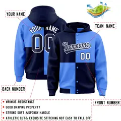 Navy Powder Blue Four Squares Color Block Varsity Letterman Jacket Hoodie 4