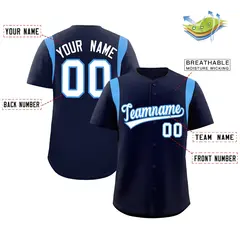 Navy Powder Blue Full Button Classic Baseball Jersey 2