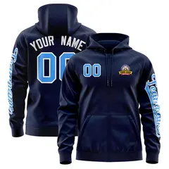 Navy Powder Blue Full-Zip Varsity Letterman Jacket Hoodie