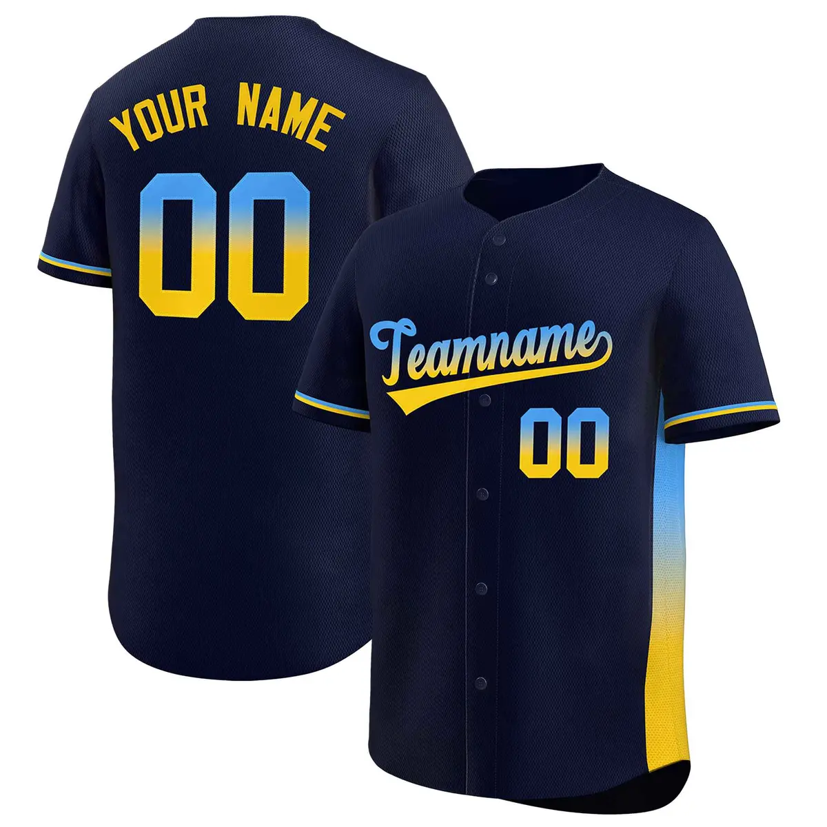 Navy Powder Blue-Gold Gradient Side Baseball Jersey