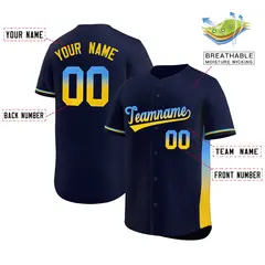 Navy Powder Blue-Gold Gradient Side Baseball Jersey 2