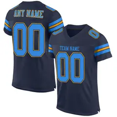 Navy Powder Blue-Gold Mesh Football Jersey 1