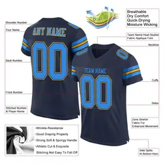 Navy Powder Blue-Gold Mesh Football Jersey 2
