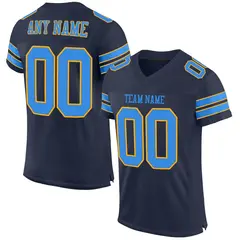 Navy Powder Blue-Gold Mesh Football Jersey 1