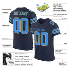 Navy Powder Blue-Gold Mesh Football Jersey 2
