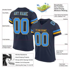 Navy Powder Blue-Gold Mesh Football Jersey 2