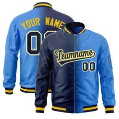 Navy Powder Blue Gradient Letterman Bomber Jacket 1