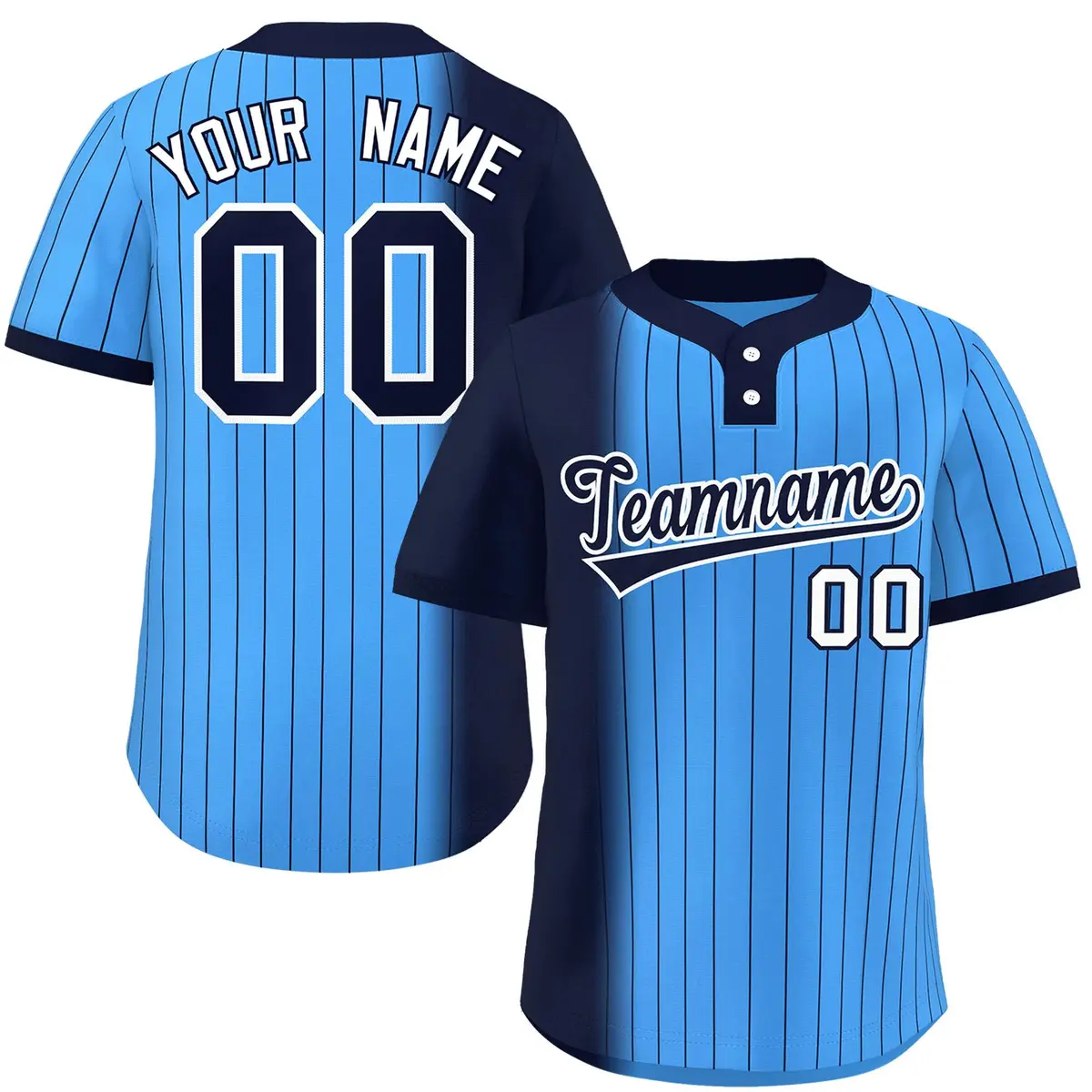 Navy Powder Blue Gradient Stripe Two-Button Softball Jersey
