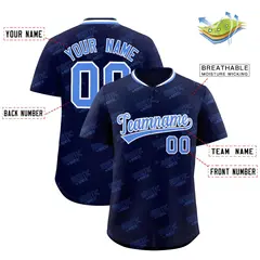 Navy Powder Blue Graffiti Full Button Baseball Jersey 2