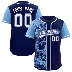 Navy Powder Blue Graffiti Split Raglan Sleeve Baseball Jersey