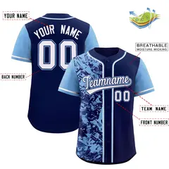 Navy Powder Blue Graffiti Split Raglan Sleeve Baseball Jersey 2