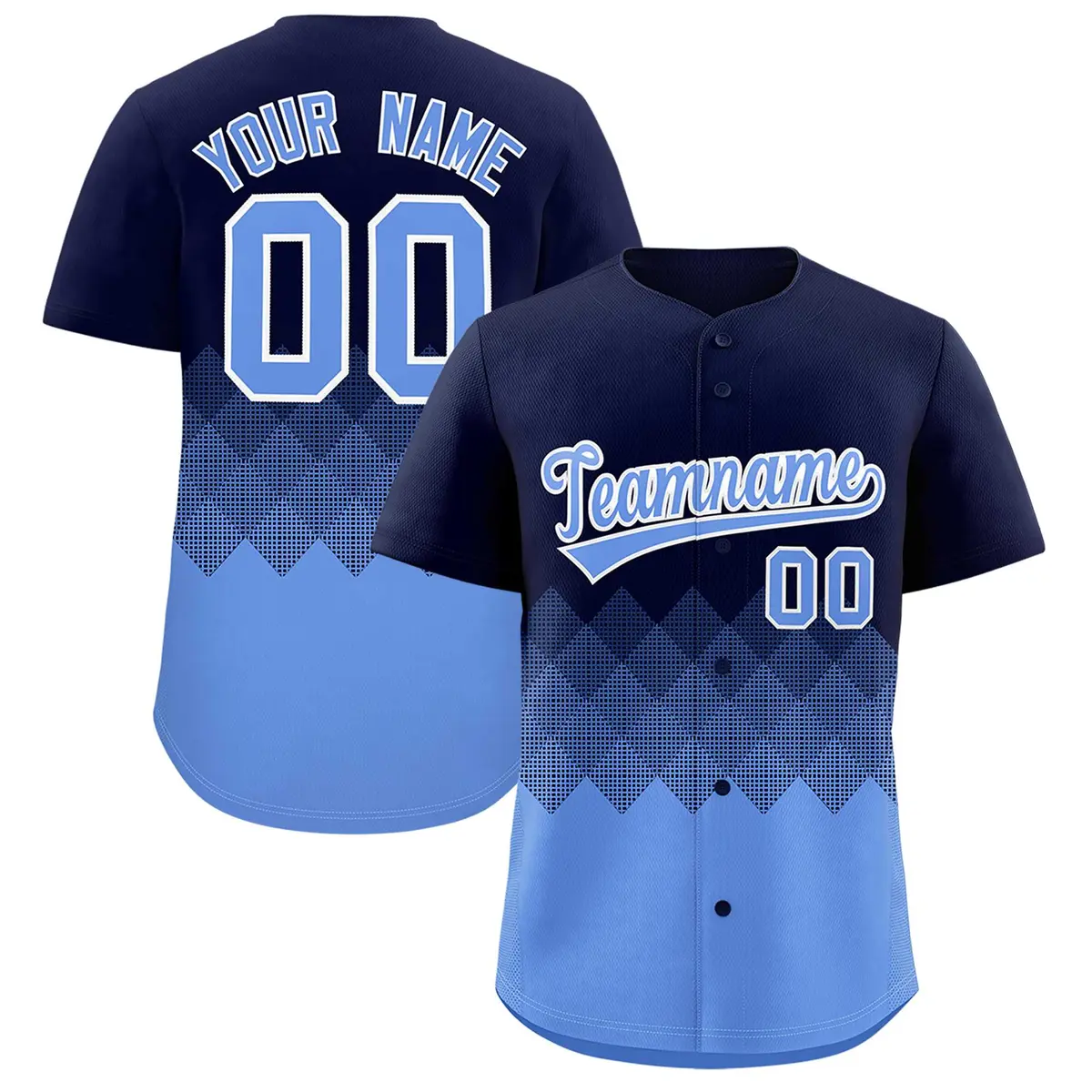 Navy Powder Blue Grid Blur Pattern Baseball Jersey